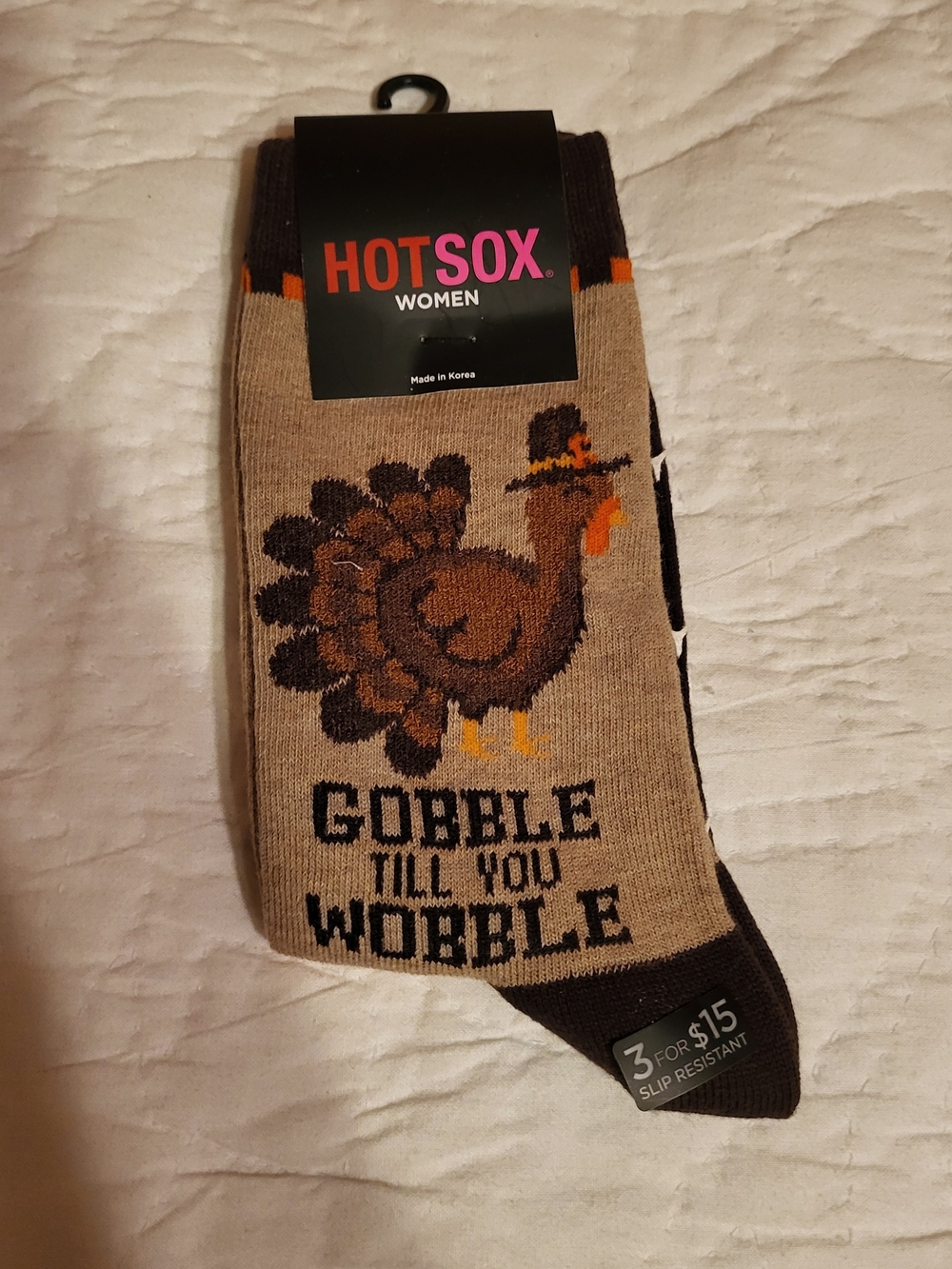 Hot Sox Beige and Brown Turkey Graphic Crew Socks
